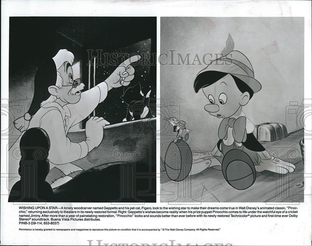 1992 Press Photo   &quot;Pinocchio &quot; animation from Walt Disney- Historic Images