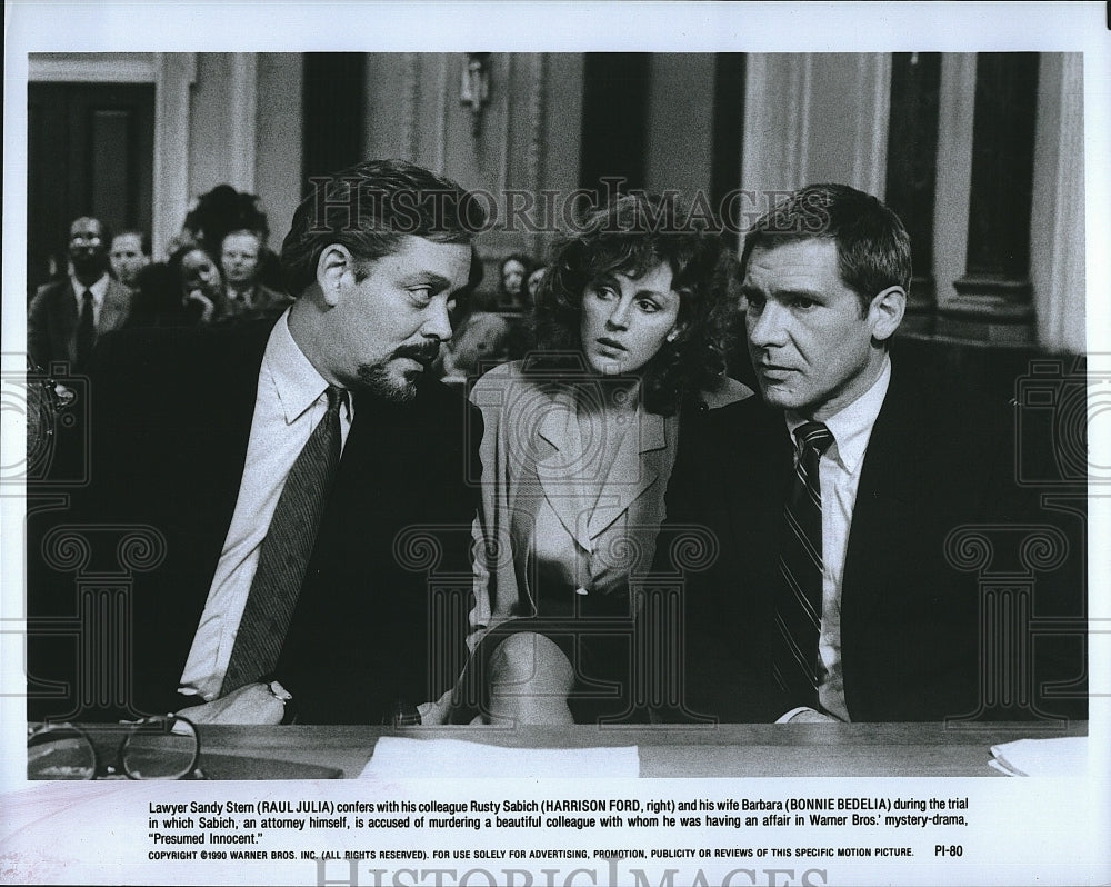 1990 Press Photo Raul Julia Harrison Ford Bonnie Bedelia Presumed Innocent Movie- Historic Images