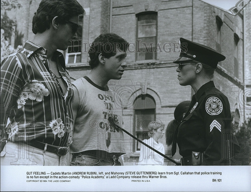 1984 Press Photo Andrew Rubin, Actor, Comedian Steve Guttenberg, Police Academy- Historic Images