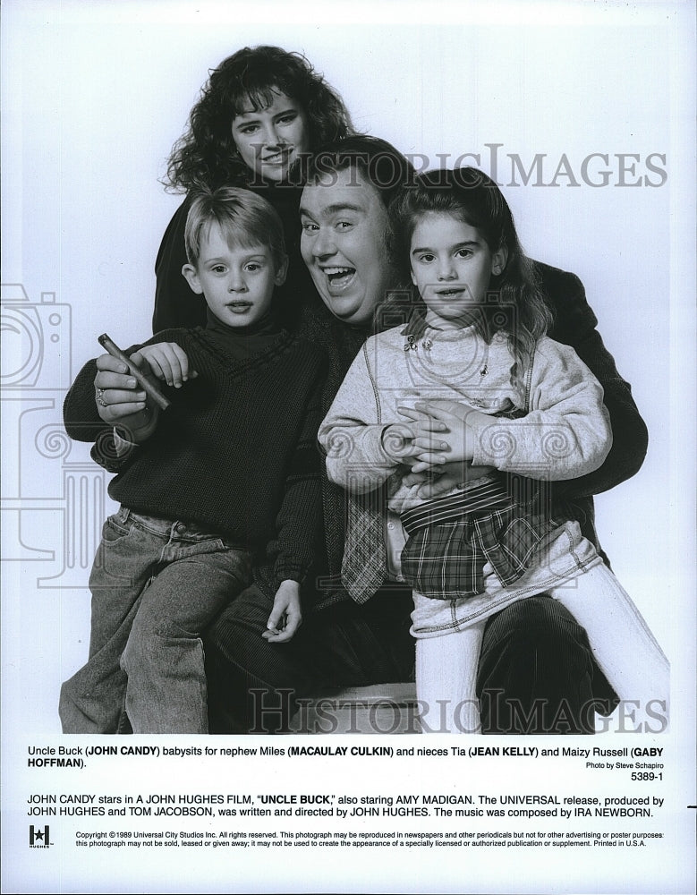 1989 Press Photo "Uncle Buck" John Candy, Macaulay Culkin, Jean Kelly, G Hoffman- Historic Images