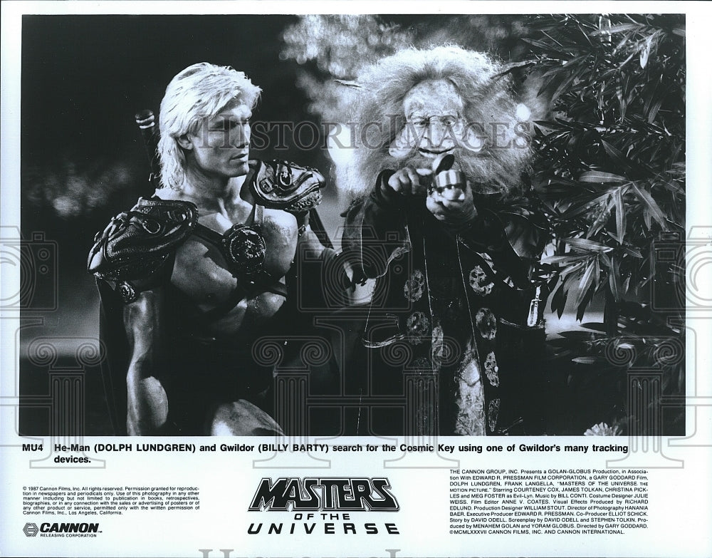 1987 Press Photo Dolph Lundgren &amp; Billy Barty Star In &quot;Masters Of The Universe&quot;- Historic Images