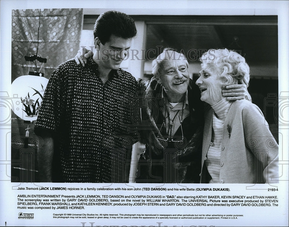 1989 Press Photo Jack Lemon, Ted Danson &amp; Olympia Dukakis in &quot;Dad&quot;- Historic Images