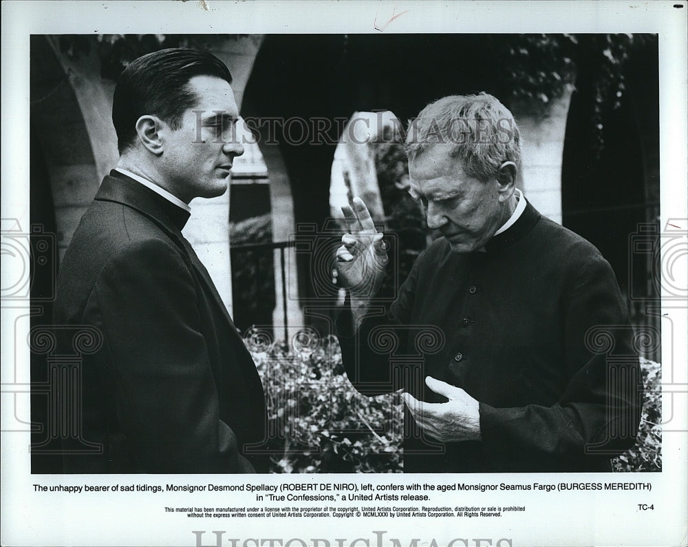 1981 Press Photo Robert De Niro, Burgess Meredith &quot;True Confessions&quot;- Historic Images