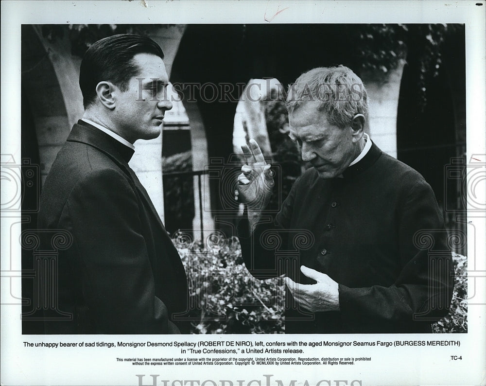 1981 Press Photo Robert De Niro, Burgess Meredith "True Confessions"- Historic Images