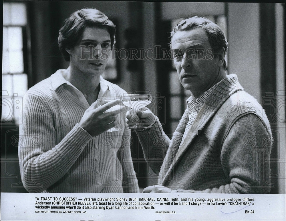 1982 Press Photo Christopher Reeve and Michael Caine in &quot;Deathtrap&quot;.- Historic Images