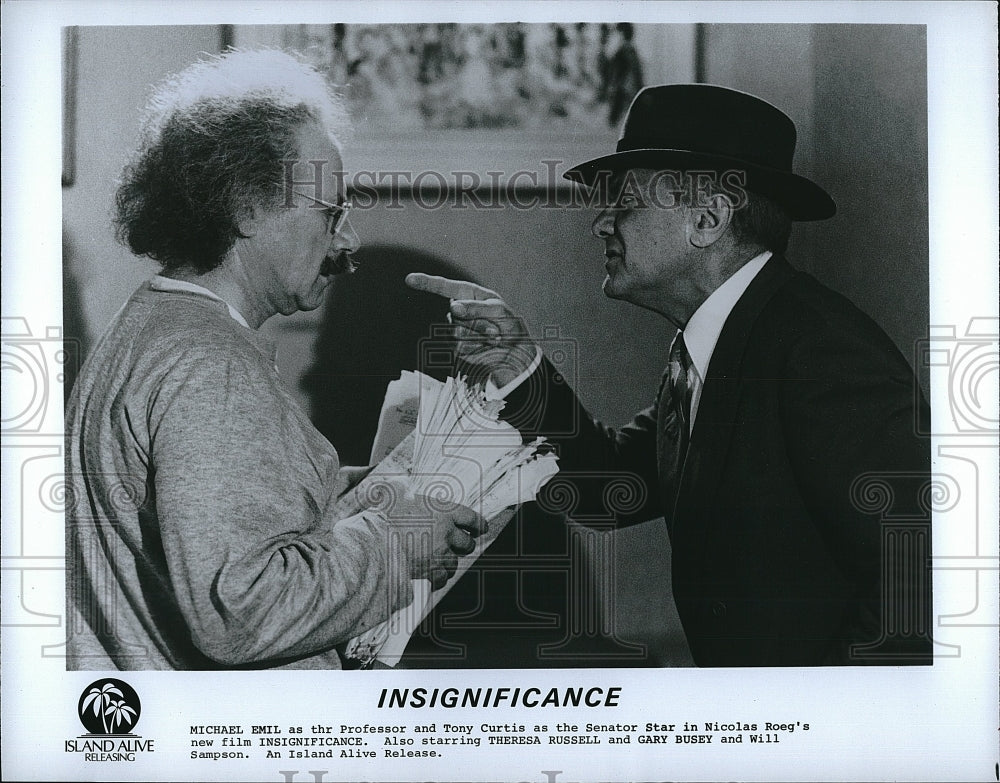 1985 Press Photo Michael Emil, Tony Curtis &quot;Insignificance&quot;- Historic Images