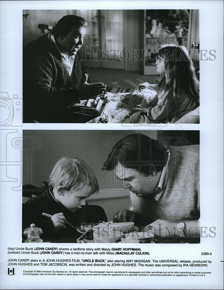 1989 Press Photo John Candy, Gaby Hoffman, Macaulay Culkin, &quot;Uncle Buck&quot;- Historic Images