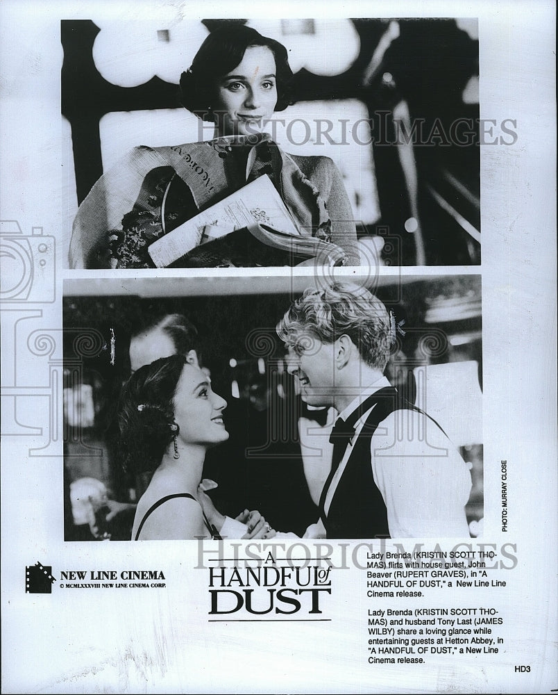 1988 Press Photo Kristin Scott-Thomas &amp; Rupert Graves in &quot;A Handful of Dust&quot;- Historic Images