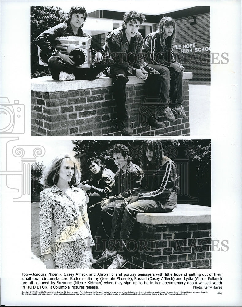 1995 Press Photo Joaquin Phoenix, Casey Affleck, Alison Folland in &quot;To Die For&quot; - Historic Images