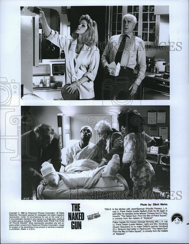 1988 Press Photo Leslie Nielsen &amp; Priscilla Presley Star In &quot;The Naked Gun&quot;- Historic Images