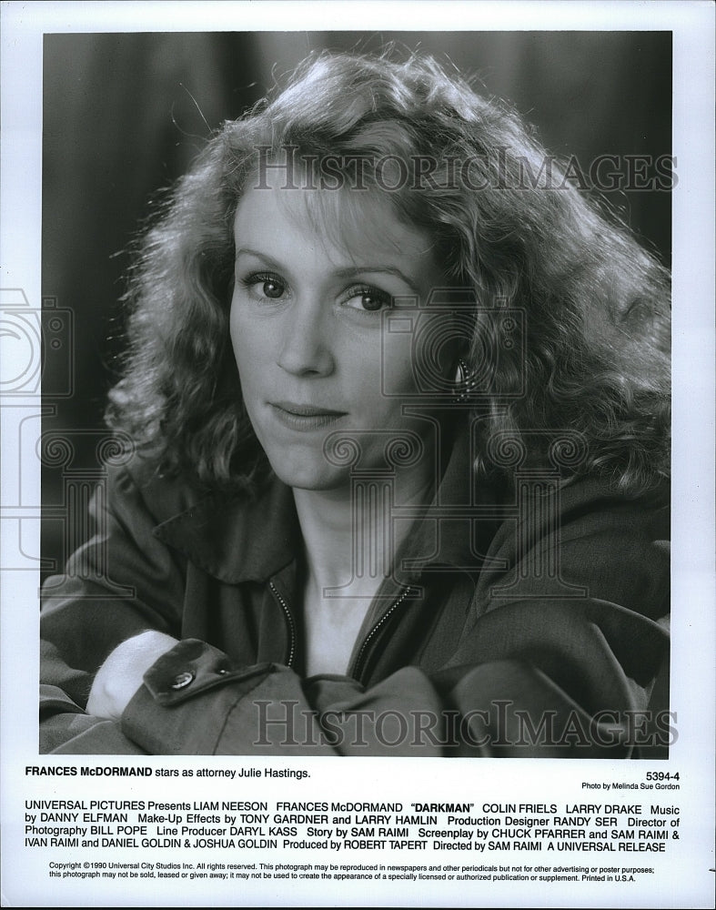 1900 Press Photo Frances McDormand as Julie Hasting in &quot;Darkman&quot;.- Historic Images