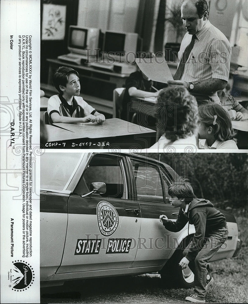 1985 Press Photo David Wohl &amp; Barret Oliver star in &quot;D.A.R.Y.L.&quot;- Historic Images