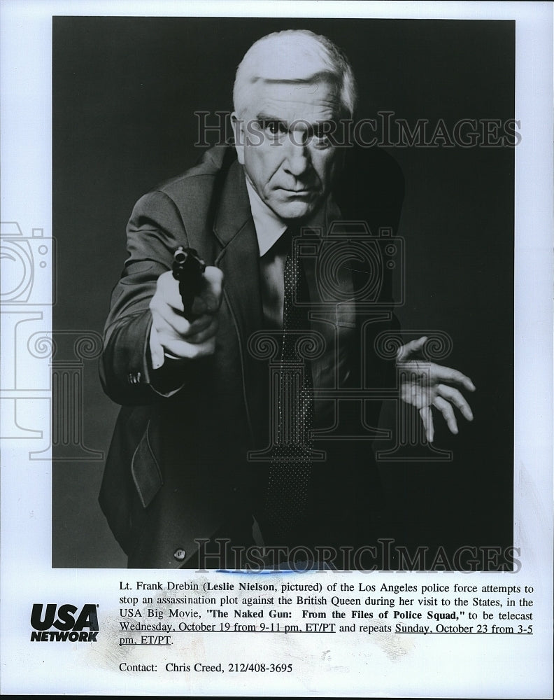 1988 Press Photo Leslie Nielson &quot;The Naked Gun: From the Files of Police Squad&quot;- Historic Images