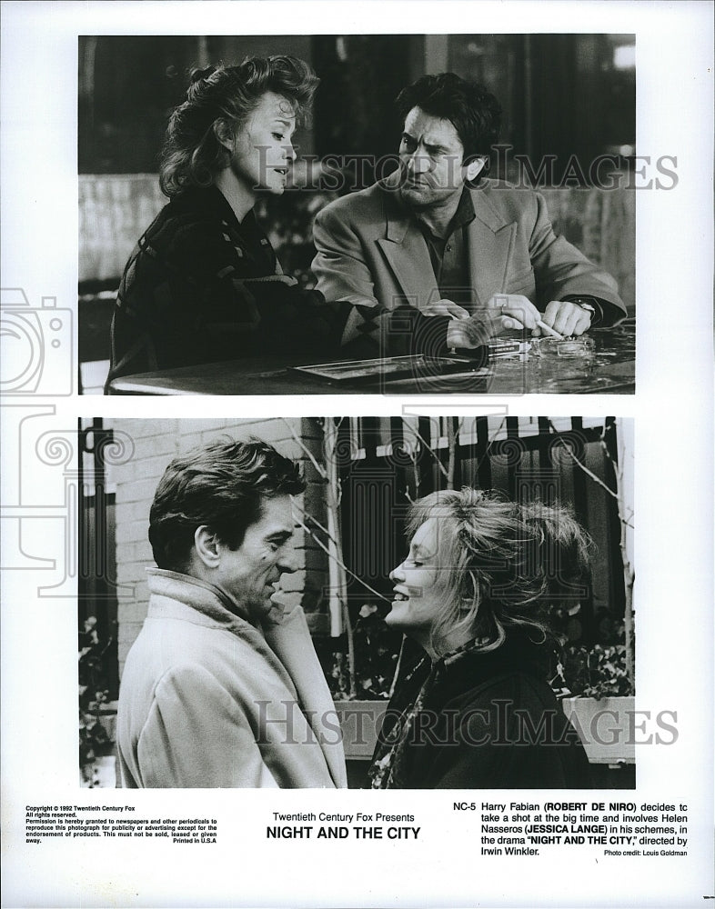 1992 Press Photo Robert de Niro, Jessica Lange &quot;Night and the City&quot;- Historic Images