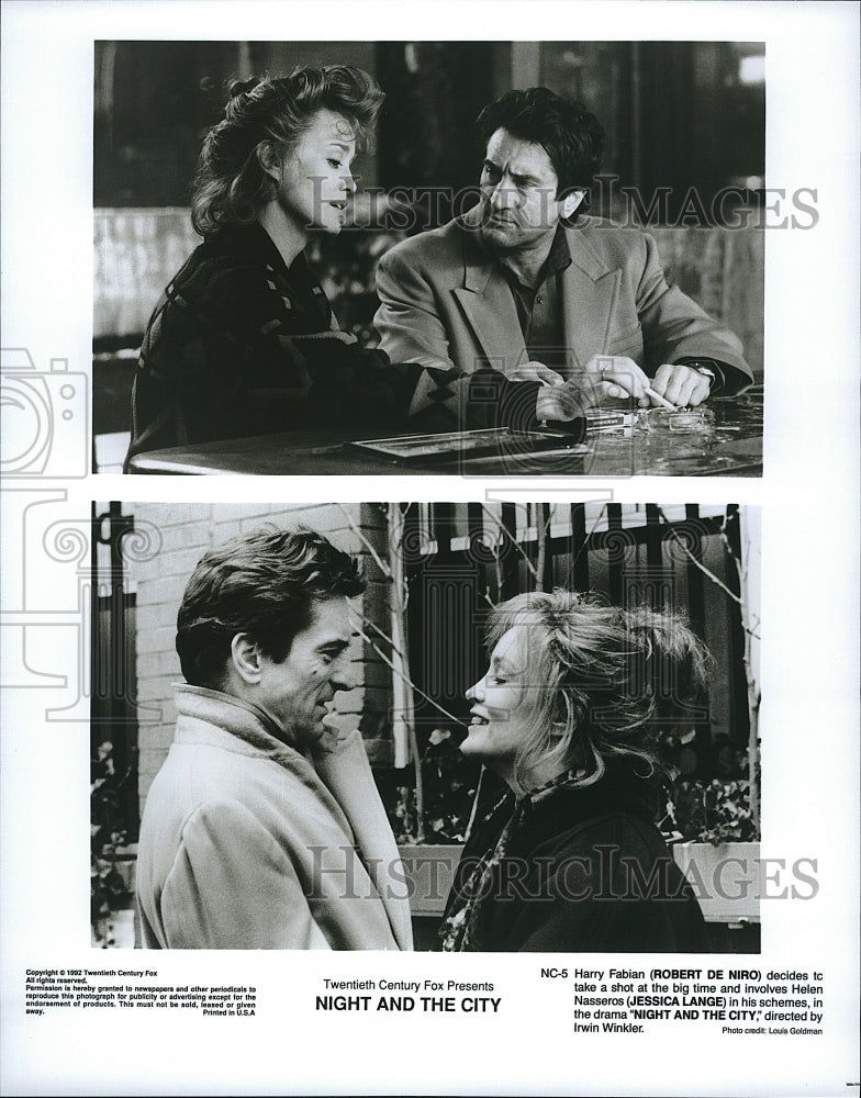 1992 Press Photo Robert de Niro, Jessica Lange "Night and the City"