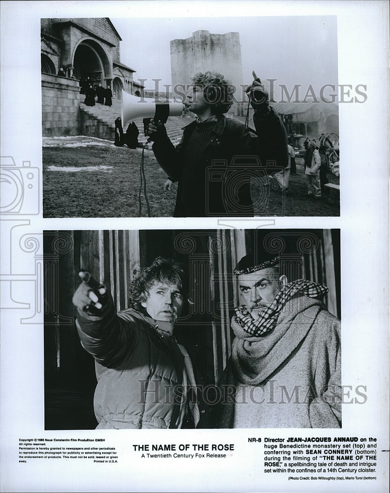 1986 Press Photo S. Connery, Director Jean-Jacques Annaud &quot;The Name of the Rose&quot;- Historic Images