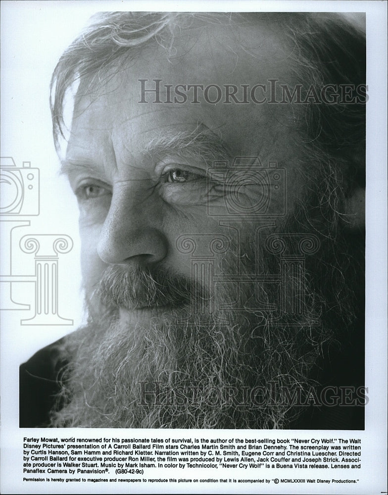 1983 Press Photo Author of &quot;Never Cry Wolf&quot; Farley Mowat- Historic Images