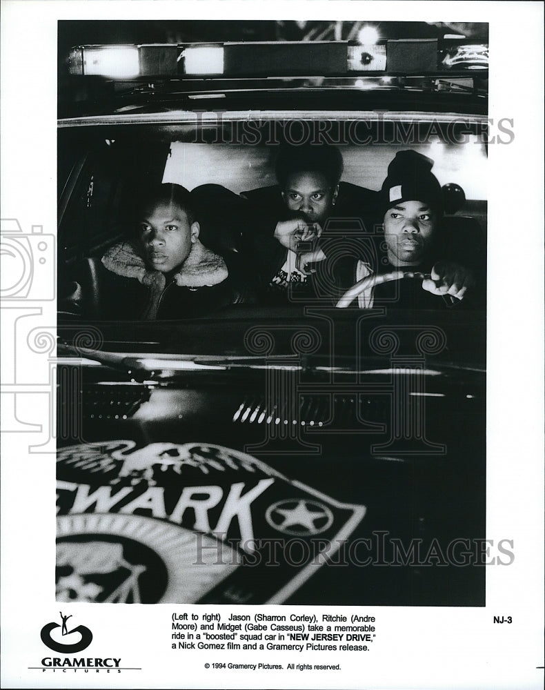 1994 Press Photo Sharron Corley,Andre Moore &amp; Gabe Casseus in &quot;New Jersey Drive&quot;- Historic Images