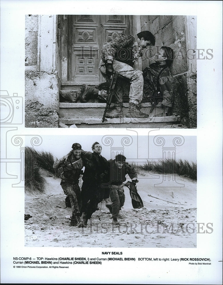 1990 Press Photo Actor Charlie Sheen &amp; Michael Biehn in &quot;Navy Seals&quot;- Historic Images