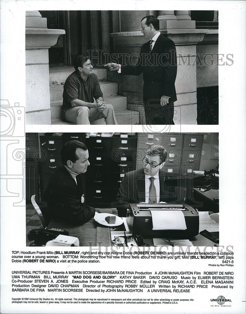 1992 Press Photo Actor Bill Murray &amp; Robert DeNiro in &quot;Mad Dog &amp; Glory&quot;- Historic Images