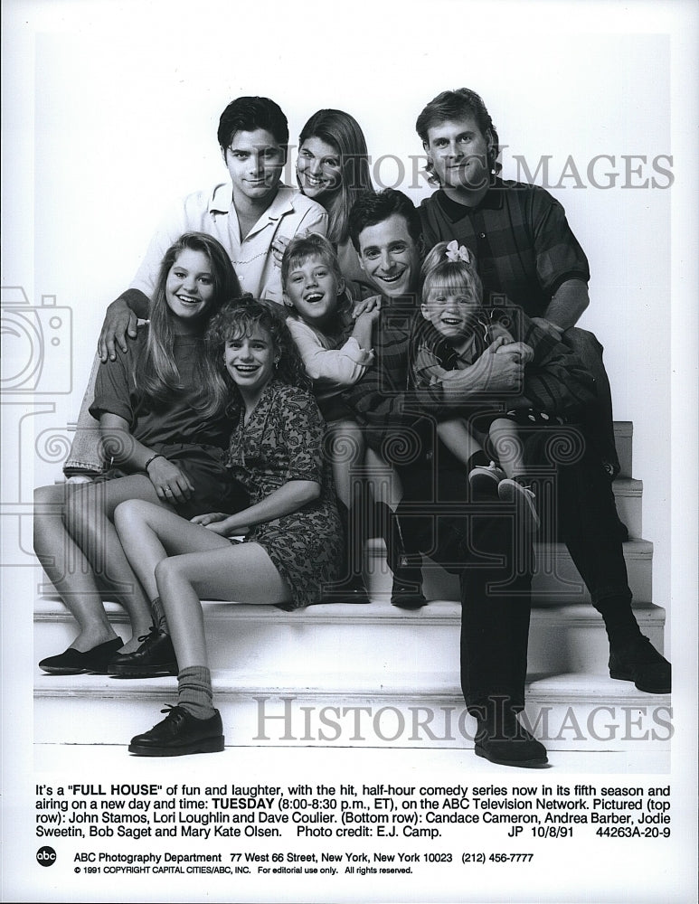 1991 Press Photo John Stamos Lori Loughlin and Dave Coulier in &quot;Full House&quot;- Historic Images