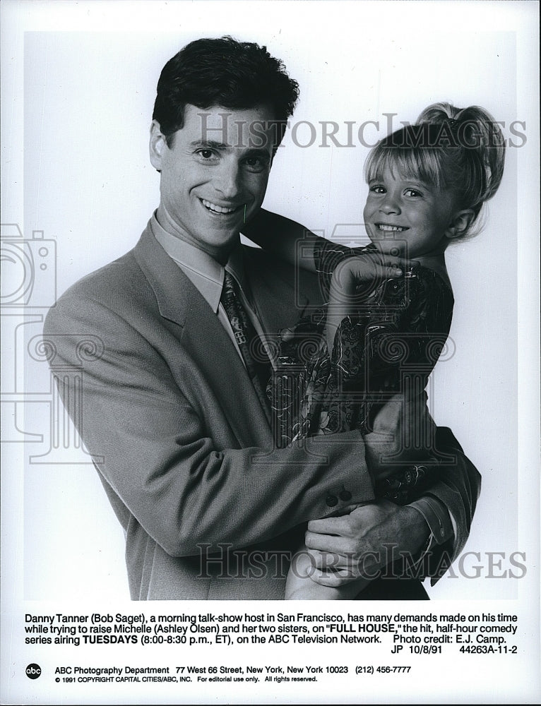 1991 Press Photo Bob Saget and Ashley Olsen in &quot;Full House&quot;- Historic Images