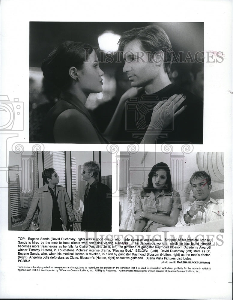 1997 Press Photo Actor David Duchovny, Angelina Jolie in &quot;Playing God&quot; Film- Historic Images