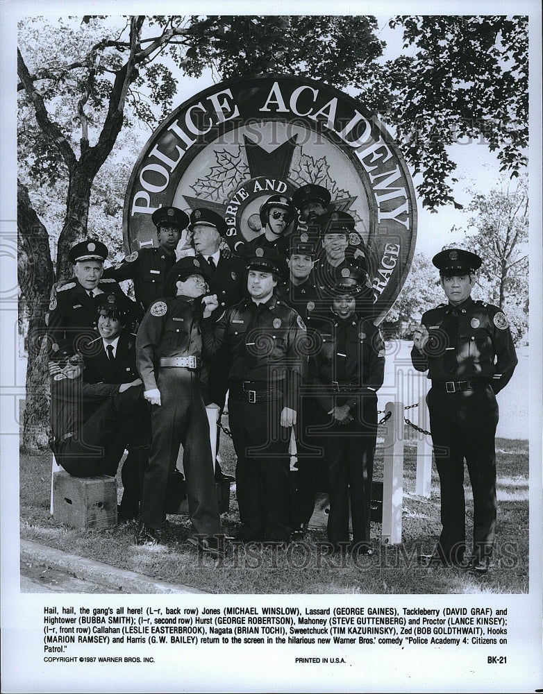 1987 Press Photo Cast Of &quot;Police Academy 4 Citizens On Patrol&quot;- Historic Images