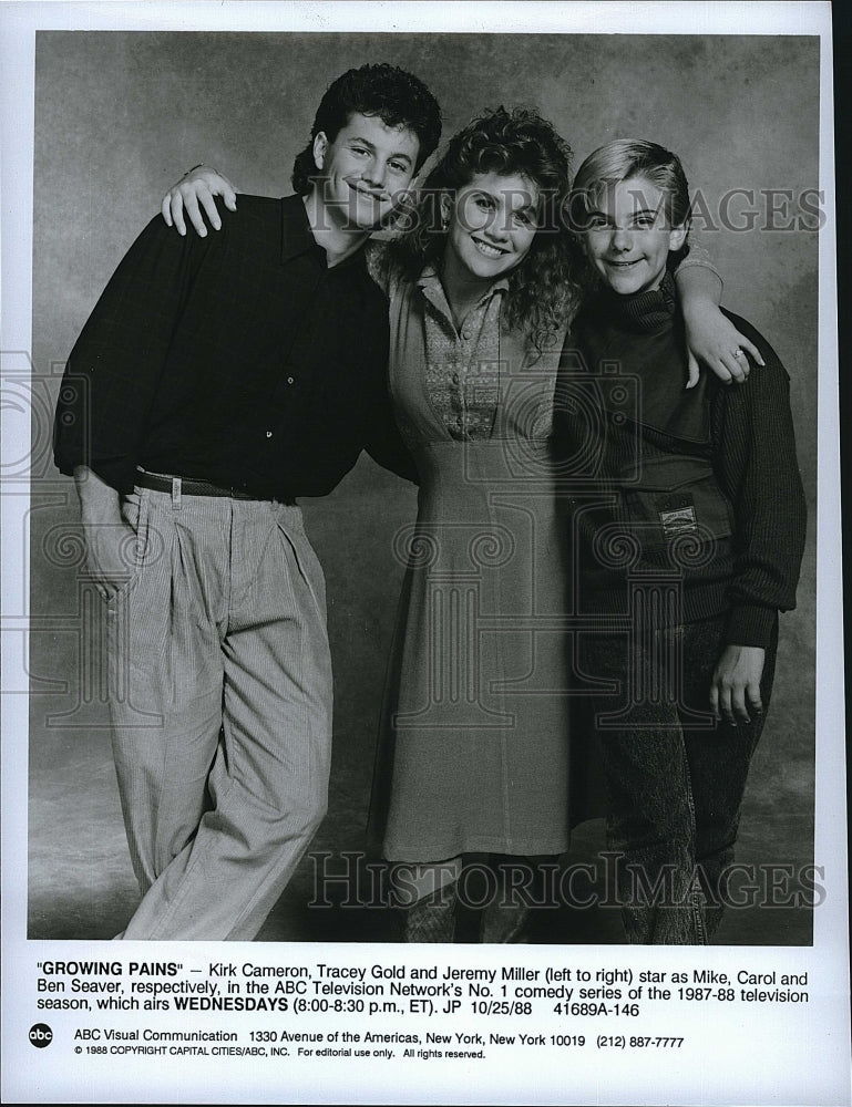 1988 Press Photo &quot;Growing Pains&quot; Kirk Cameron, Tracey Gold, Jeremy Miller- Historic Images