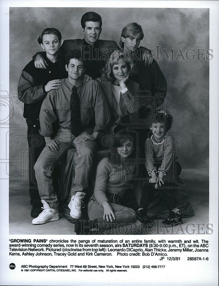 1991 Press Photo Leonardo DiCaprio Alan Thicke Jeremy Miller Actor Joanna Kerns- Historic Images