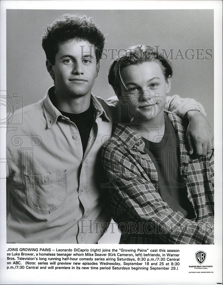 1991 Press Photo Kirk Cameron, Leonardo DiCaprio, &quot;Growing Pains&quot;- Historic Images