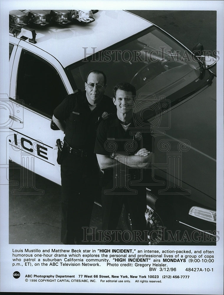 1996 Press Photo Louis Mustillo Actor Matthew Beck High Incident Drama TV Show- Historic Images