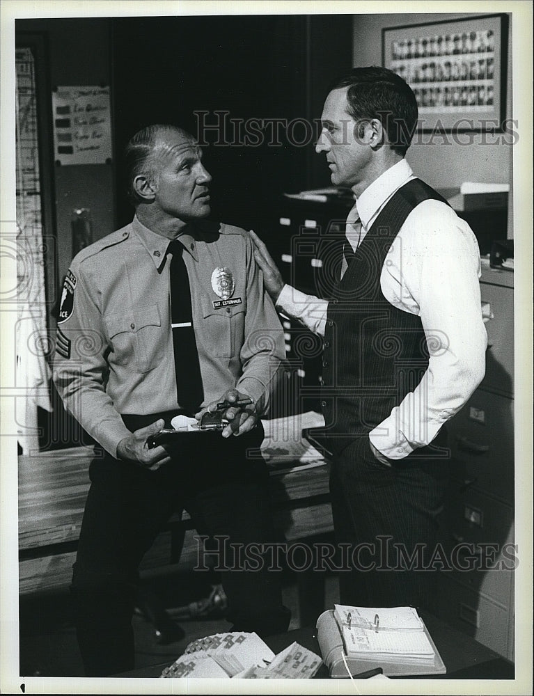 1985 Press Photo &quot;Hill Street Blues&quot; Daniel J Travanti, Michael Conrad- Historic Images