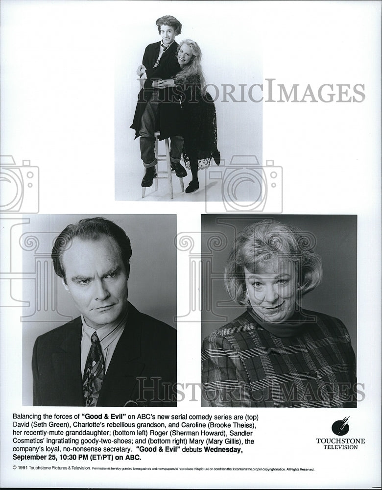 1991 Press Photo Sherman Howard and Mary Gillis of TV show &quot;Good &amp; Evil&quot;- Historic Images