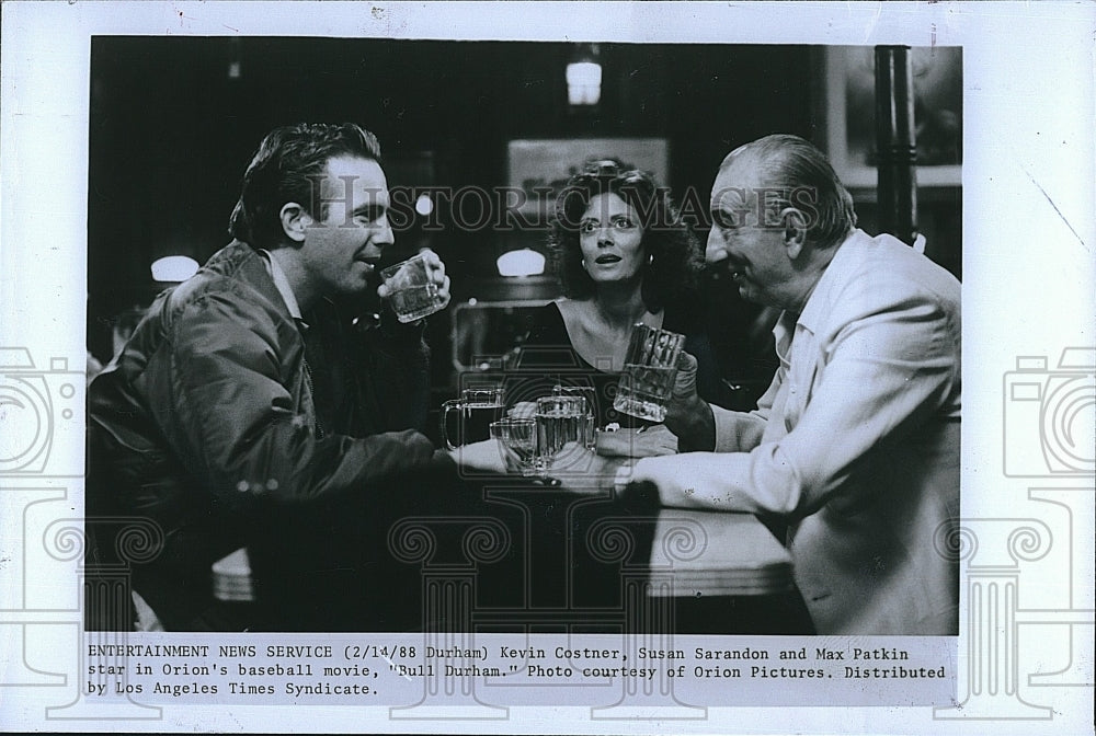 1988 Press Photo Susan Sarandon, Kevin Costner, Max Patkin &quot;Bull Durham&quot;- Historic Images