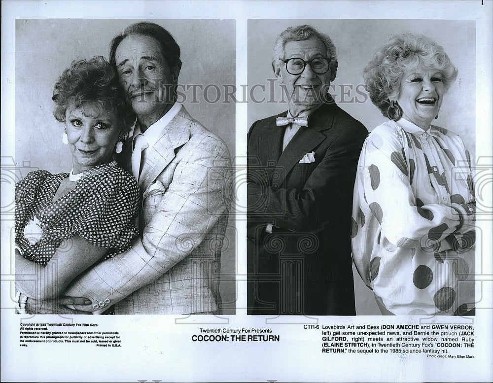 1985 Press Photo Don Ameche &amp; Gwen Verdon &amp; Jack Gilford in &quot;Cocoon:The Return&quot;- Historic Images