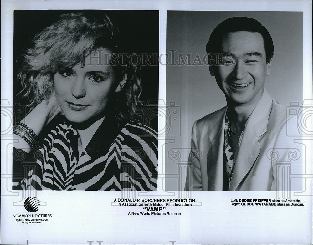 1986 Press Photo Dedee Pfeiffer, Gedde Watanabe &quot;Vamp&quot;- Historic Images