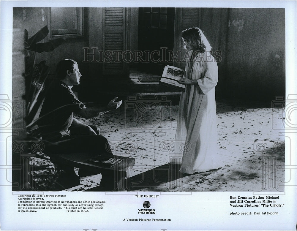 1988 Press Photo Ben Cross, Jill Carroll &quot;The Unholy&quot;- Historic Images