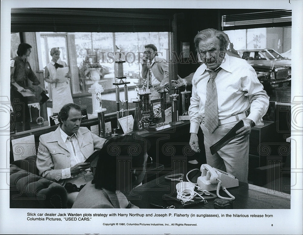 1980 Press Photo Jack Warden, H. Northup, J. Flaherty &quot;Used Cars&quot;- Historic Images