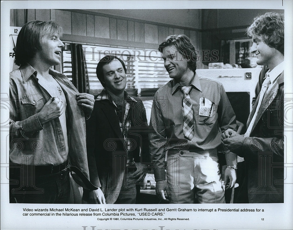 1980 Press Photo Michael McKean, D. Lander, Kurt Russell &quot;Used Cars&quot;- Historic Images