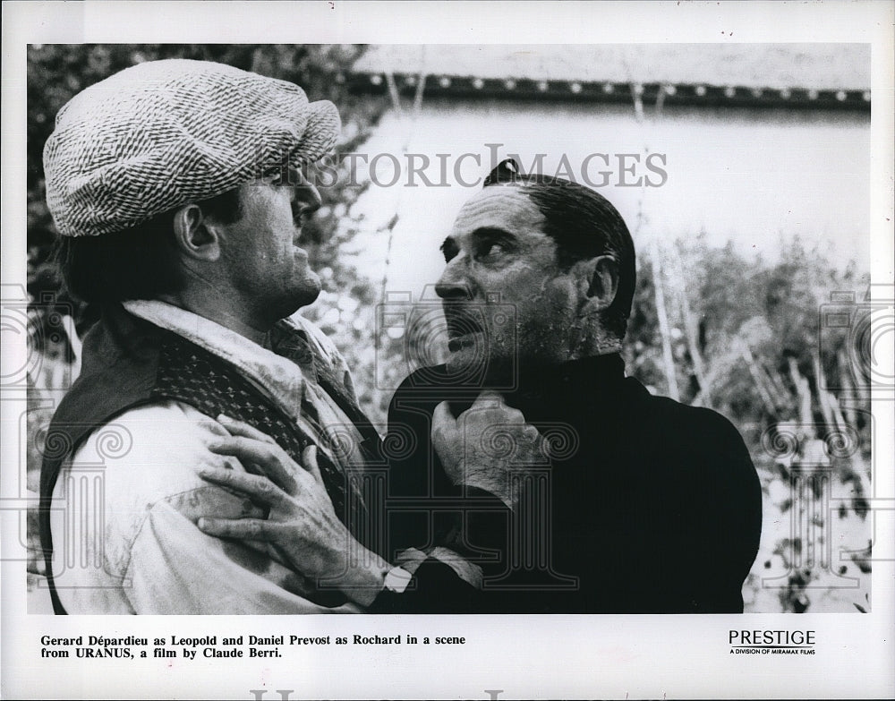 1991 Press Photo Daniel Prevost, Gerard Depardieu in &quot;Uranus&quot;- Historic Images