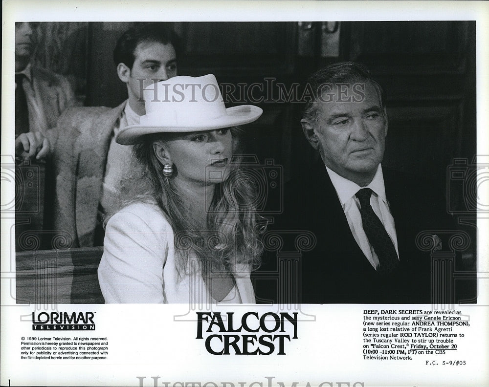 1989 Press Photo Andrea Thompson Actress Rod Taylor Actor Falcon Crest Drama TV- Historic Images