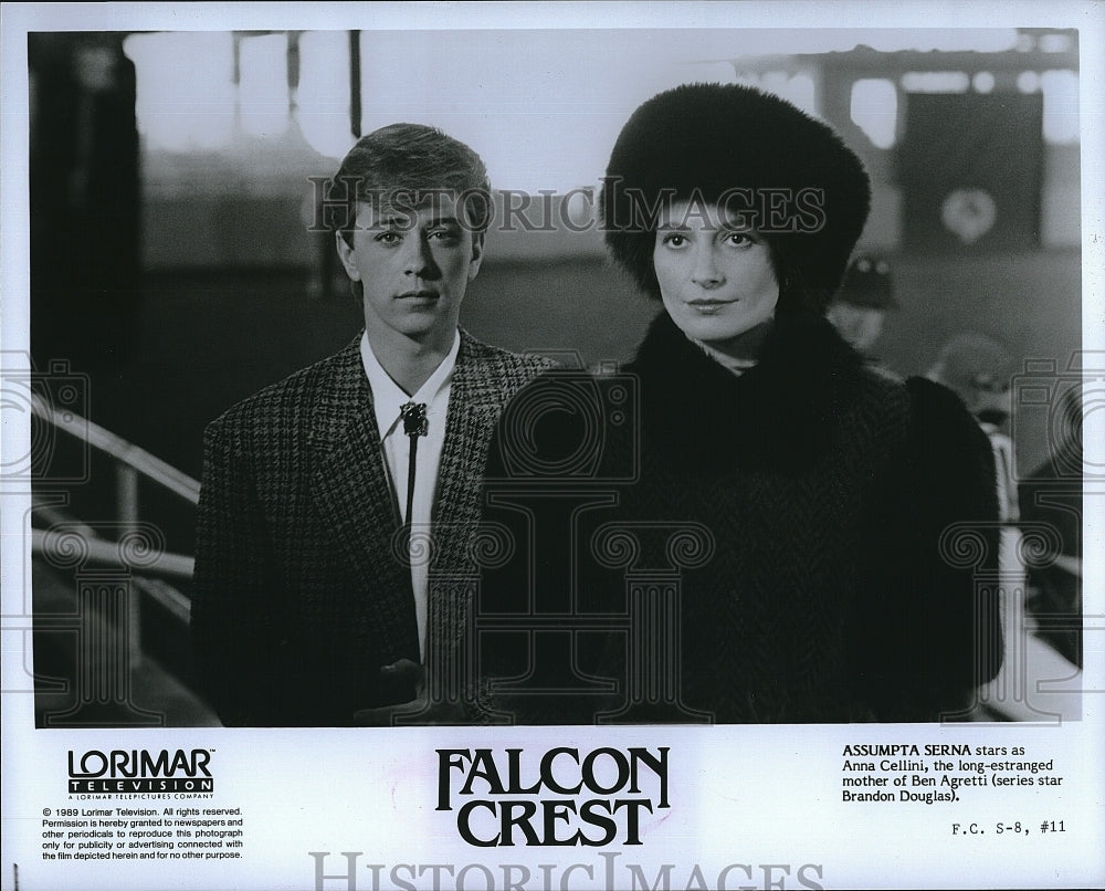 1989 Press Photo Assumpta Serna Actress Brandon Douglas Actor Falcon Crest Drama- Historic Images