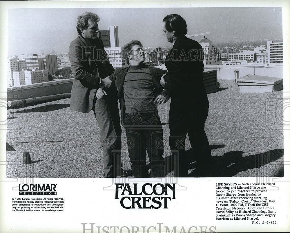 1990 Press Photo David Selby Sheinkopf Gregory Harrison Falcon Crest Drama TV - Historic Images