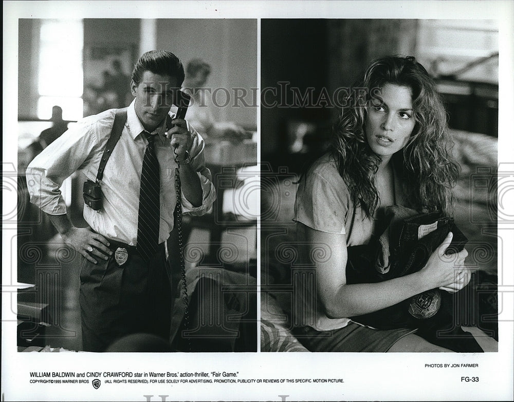 1995 Press Photo Alec Baldwin and Cindy Crawford in Warner Bros. &quot;Fair Game&quot;.- Historic Images