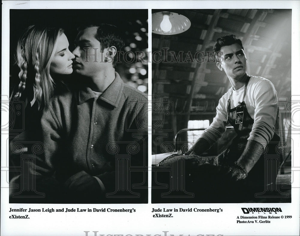 1999 Press Photo Jennifer Jason Leigh &amp; Jude Law in &quot;Existenz&quot;- Historic Images