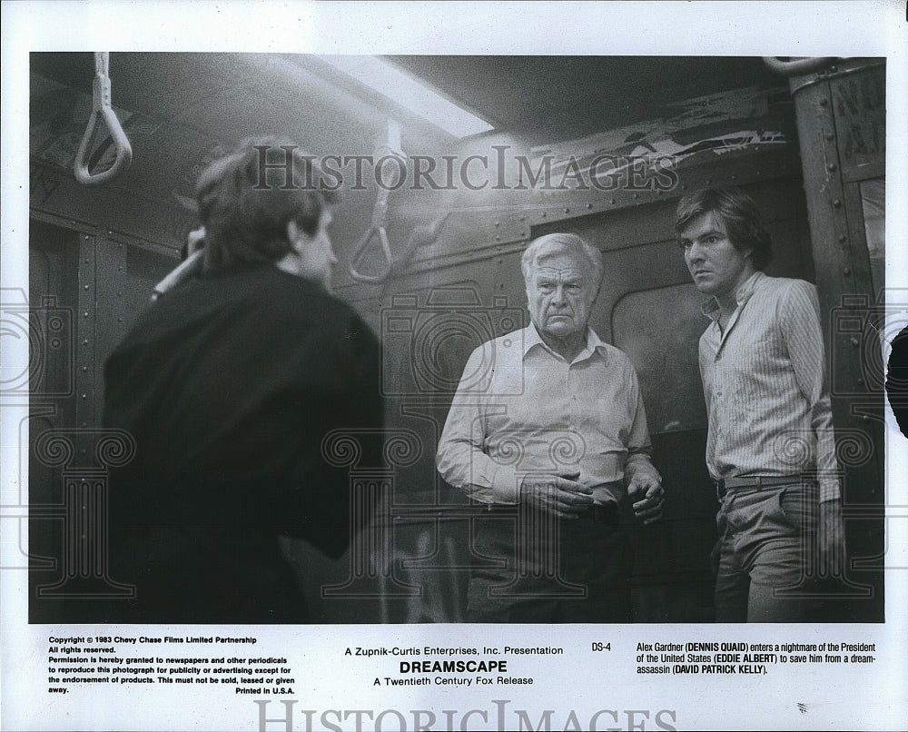 1983 Press Photo Actor Dennis Quaid &amp; Eddie Albert in &quot;Dreamscape&quot;- Historic Images