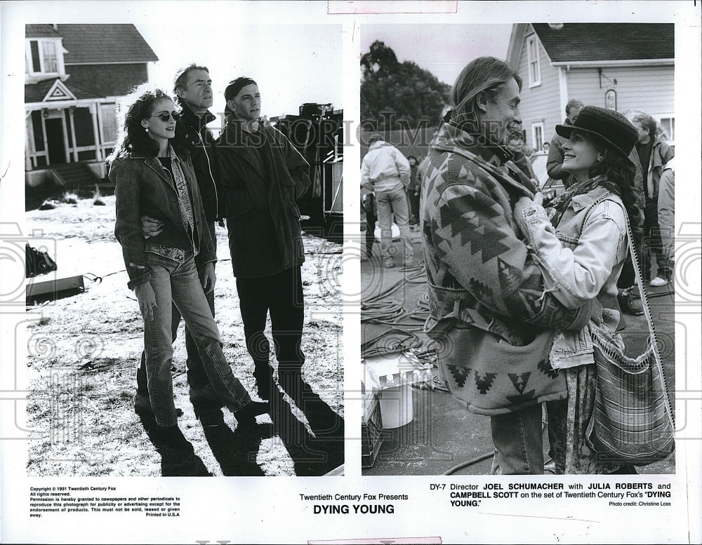 1991 Press Photo Julia Roberts &amp; Campbell Scott w/ director Joel Schumacher- Historic Images