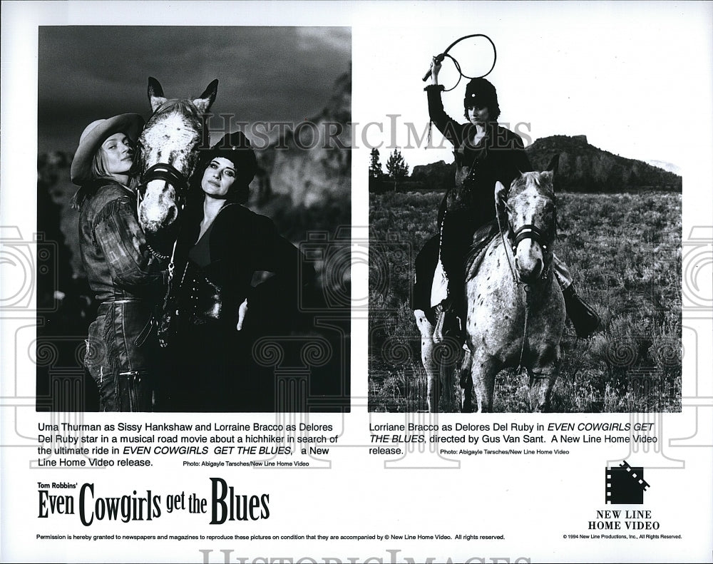 1994 Press Photo Uma Thurman &amp; Lorraine Bracco in &quot;Even Cowgirls Get The Blues&quot; - Historic Images