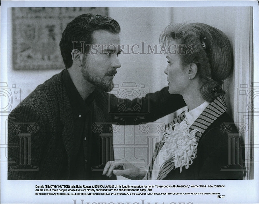 1988 Press Photo Timothy Hutton and Jessica Lange in "Everybody's All-American"- Historic Images
